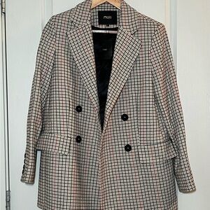 NWT Maje Voldi Plaid Double-Breasted Wool Blend Blazer Office Career Oversized